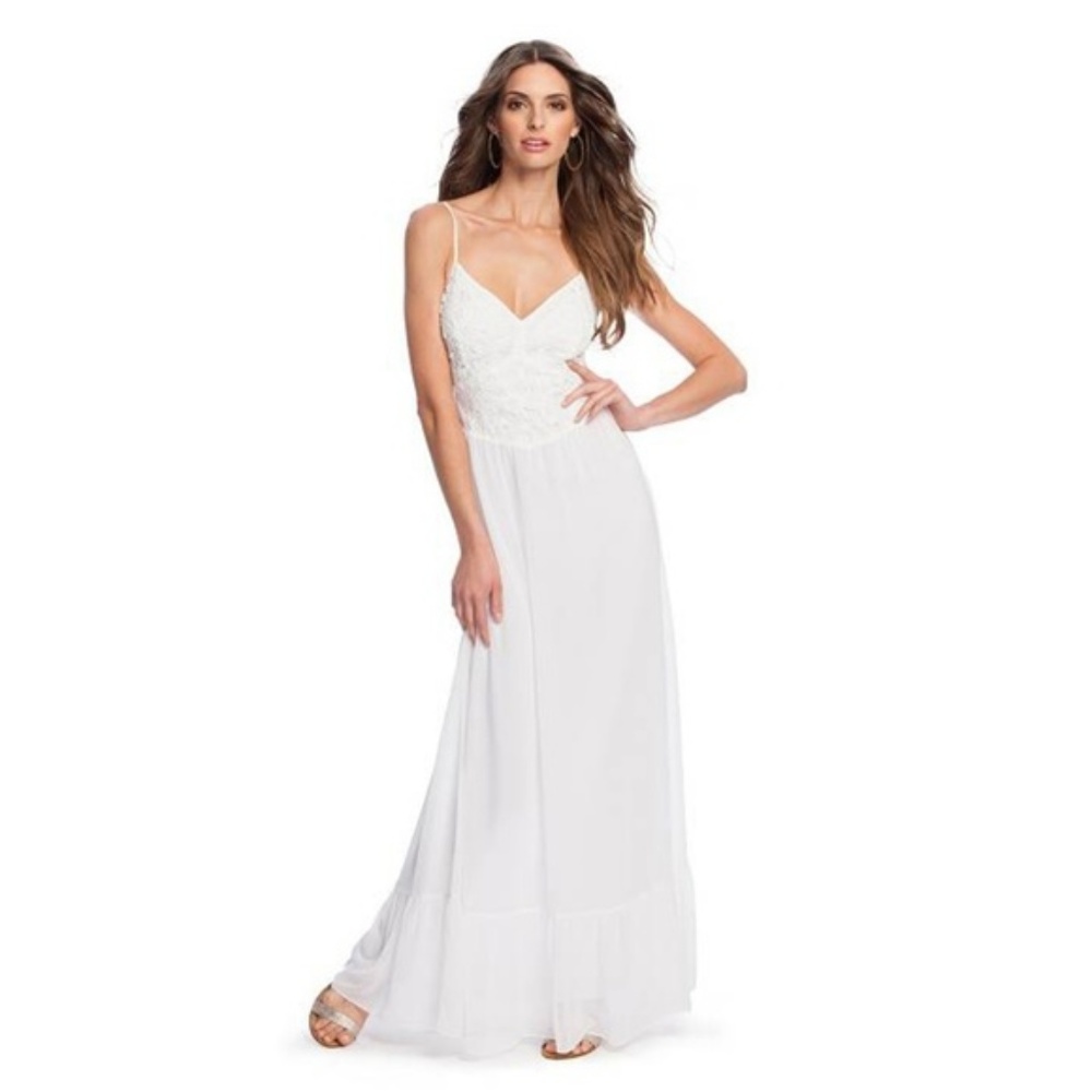 Guess by Marciano White Chiffon Lace Maxi Dress